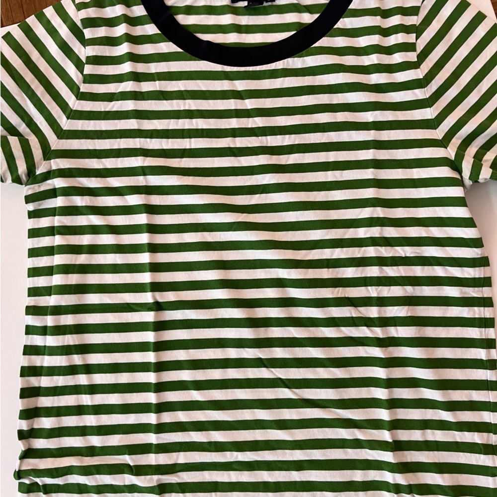 Striped Green COS t-shirt with blue collar